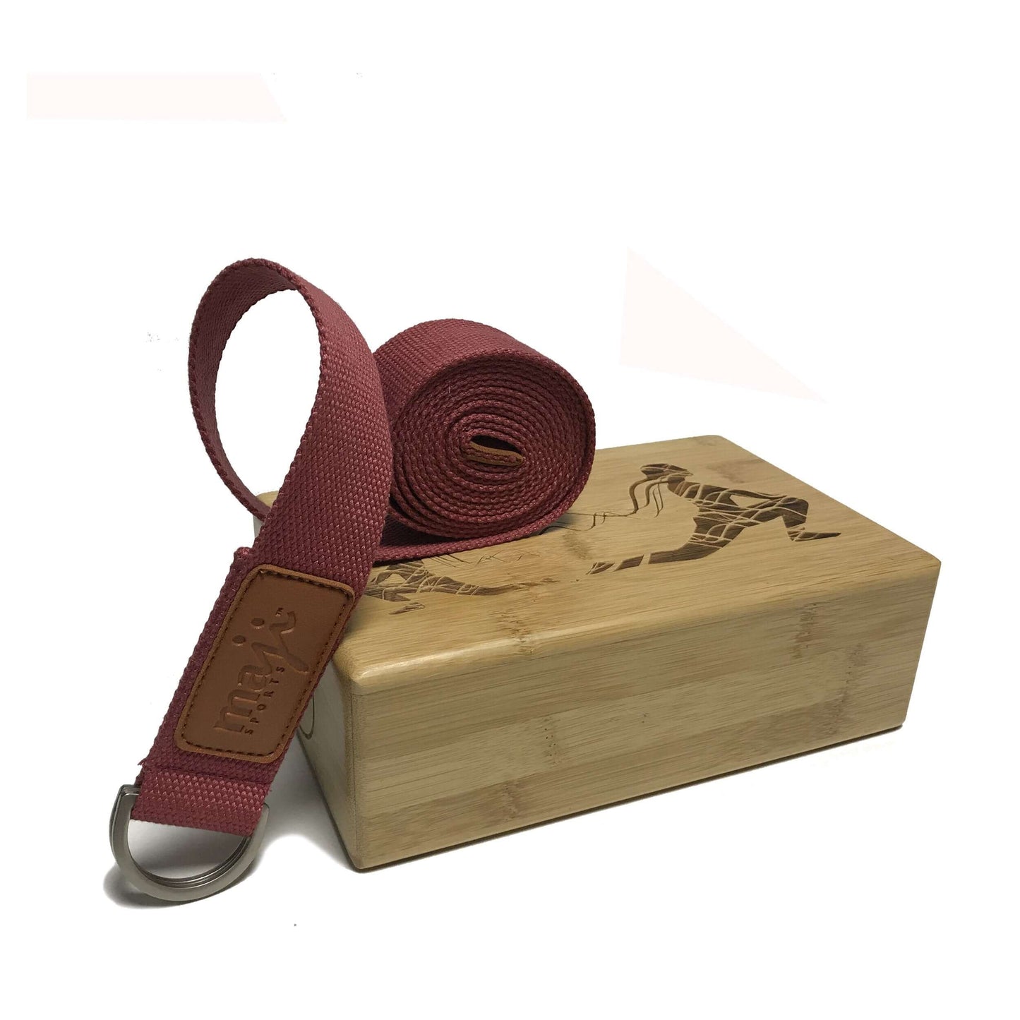Juego de Bloque de Yoga y Correa de Bambú Grabado a Láser