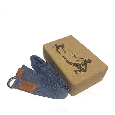 Laser Engraved Cork Yoga Block & Strap Set