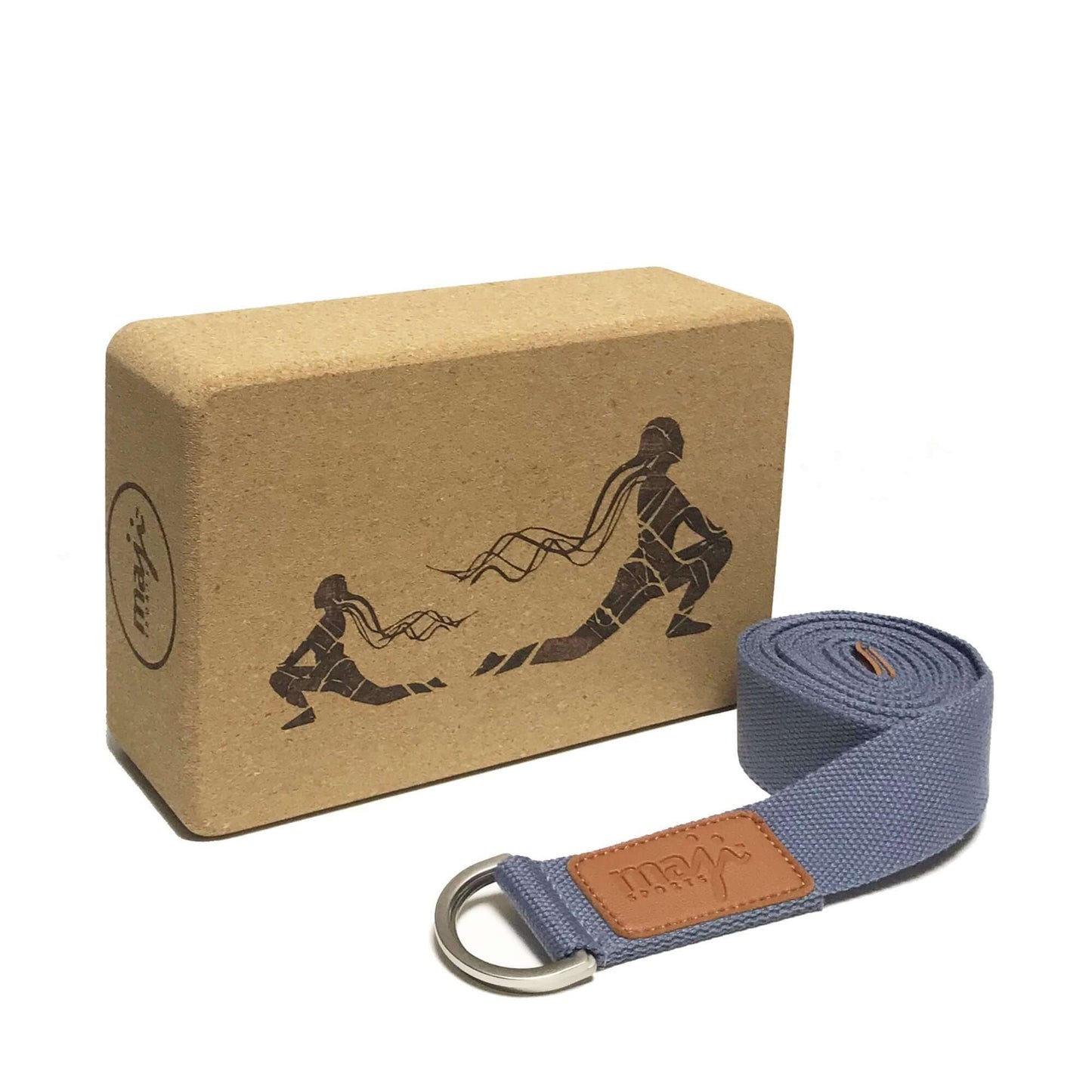 Laser Engraved Cork Yoga Block & Strap Set