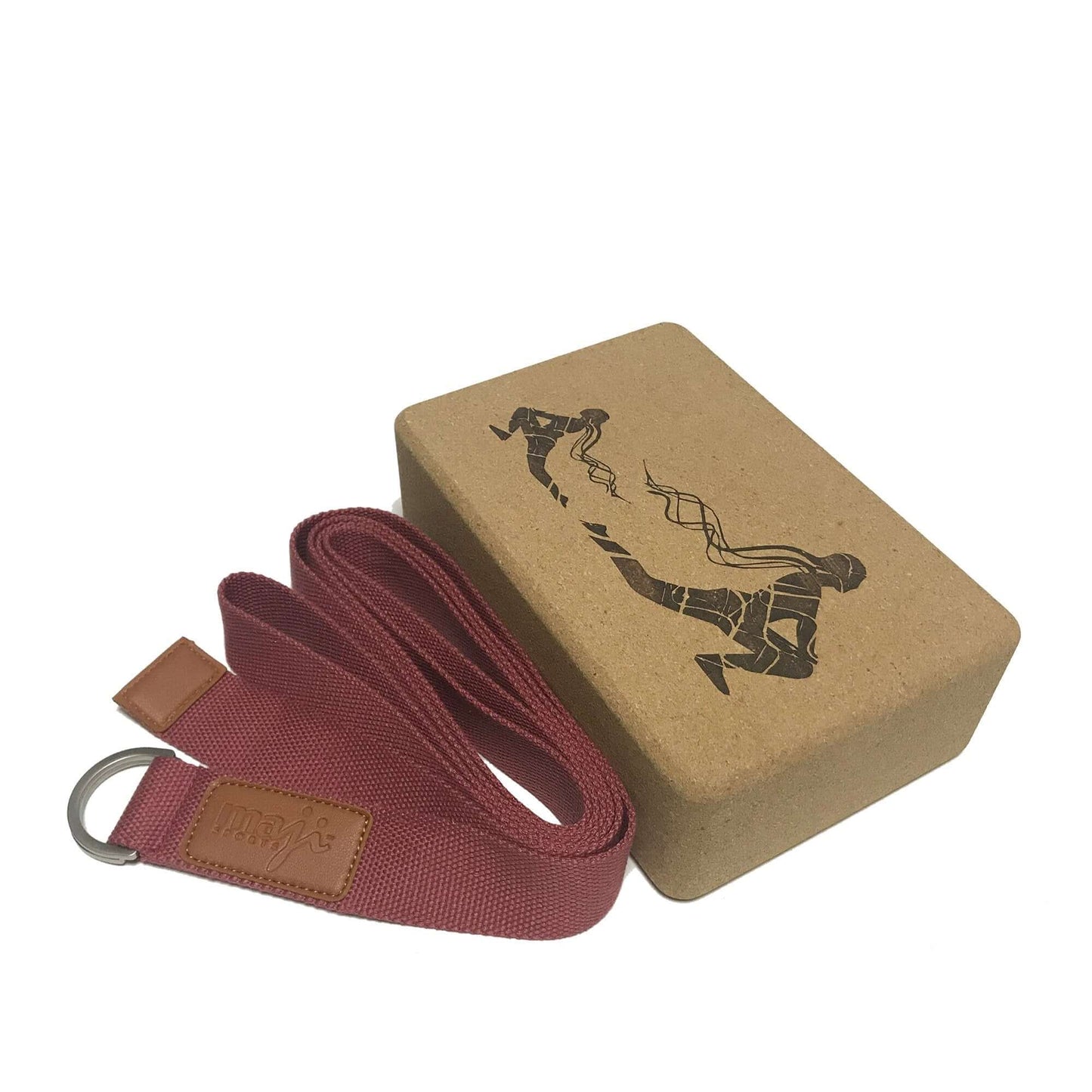 Laser Engraved Cork Yoga Block & Strap Set