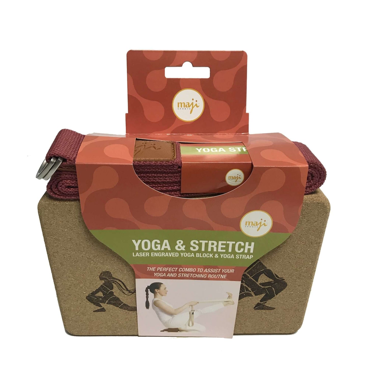 Laser Engraved Cork Yoga Block & Strap Set