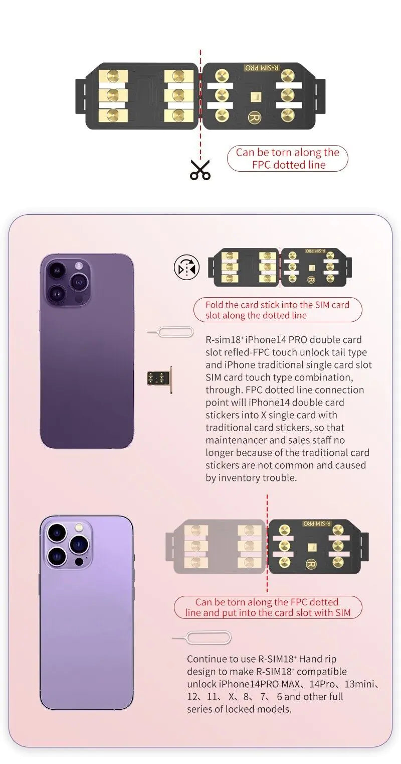 Carte de déverrouillage Nano R-SIM18+ pour modèles d'iPhone