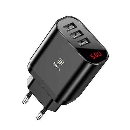 LED Display 3 USB Charger, Baseus Mobile Phone USB Charger Fast Charging Wall Charger For iPhone Samsung Xiaomi 3.4A Max Charger - Korvel