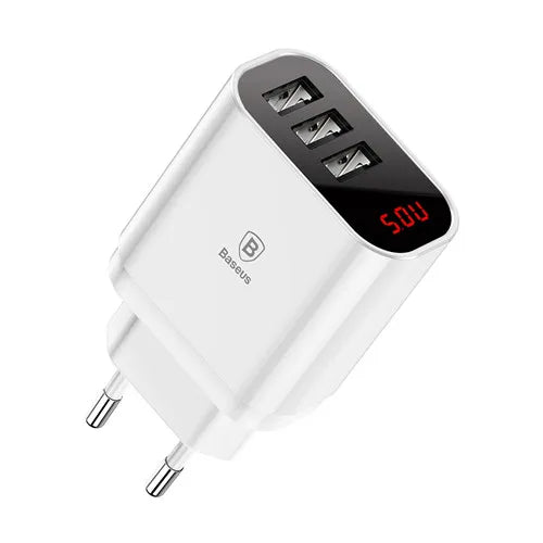 LED Display 3 USB Charger, Baseus Mobile Phone USB Charger Fast Charging Wall Charger For iPhone Samsung Xiaomi 3.4A Max Charger - Korvel