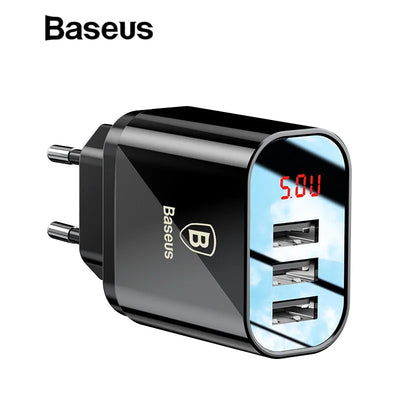 LED Display 3 USB Charger, Baseus Mobile Phone USB Charger Fast Charging Wall Charger For iPhone Samsung Xiaomi 3.4A Max Charger - Korvel