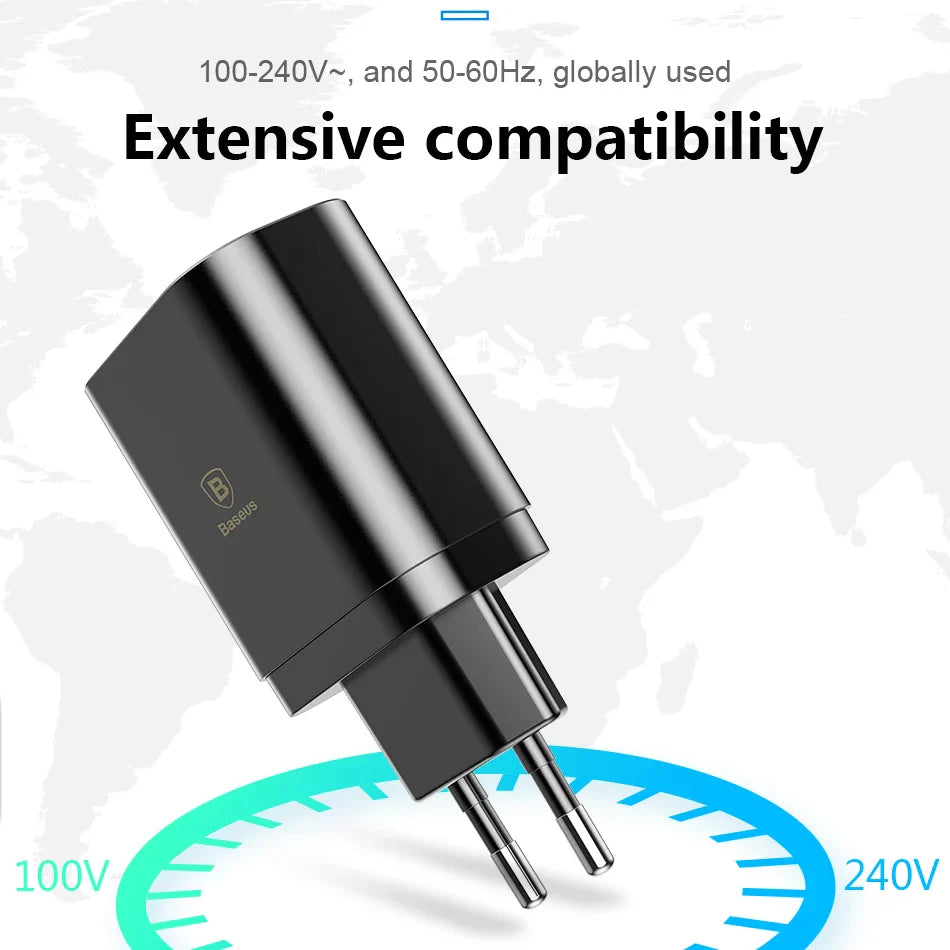 LED Display 3 USB Charger, Baseus Mobile Phone USB Charger Fast Charging Wall Charger For iPhone Samsung Xiaomi 3.4A Max Charger - Korvel