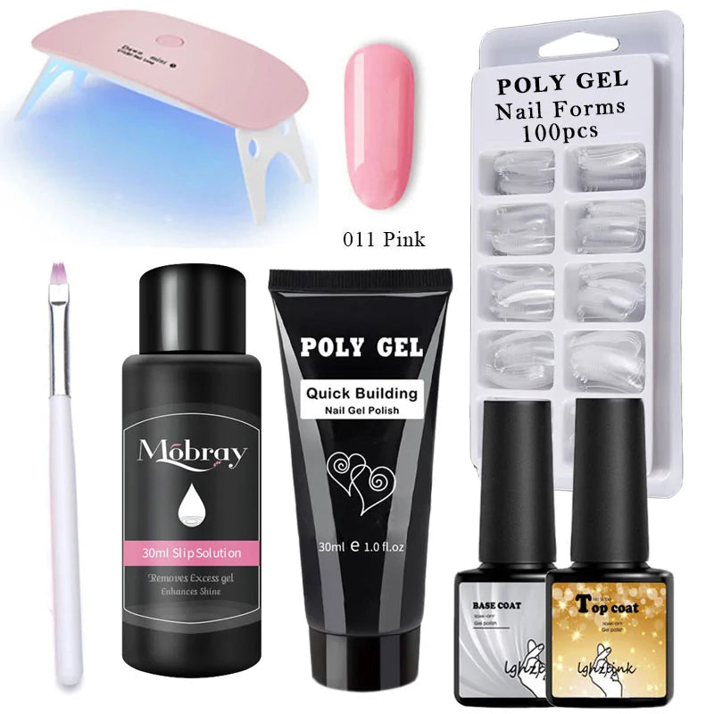 Kit de Poly Gel pour Nail Art Français avec Pinceau UV et Conseils d'Ongles