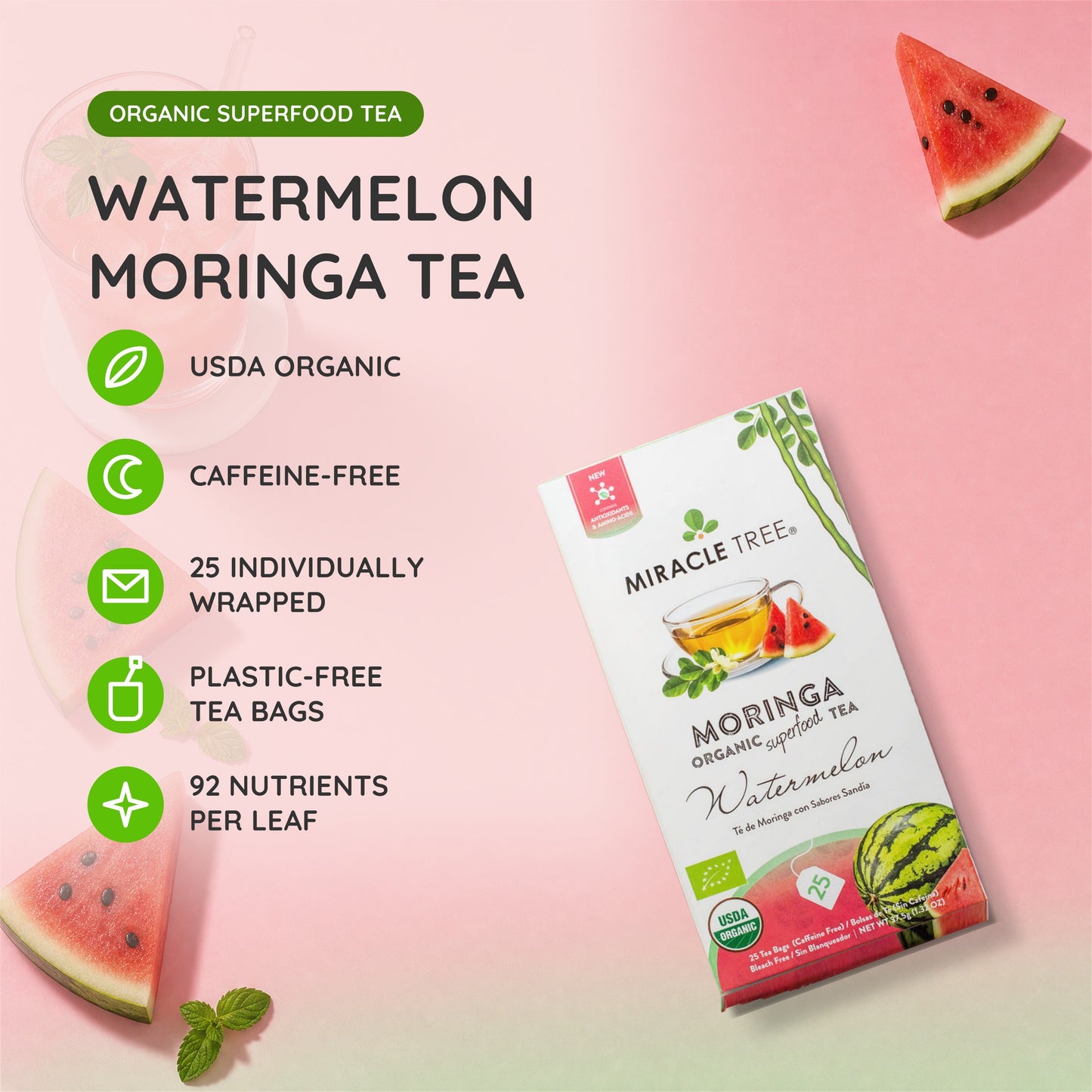 Organic Moringa Tea with Watermelon Flavor