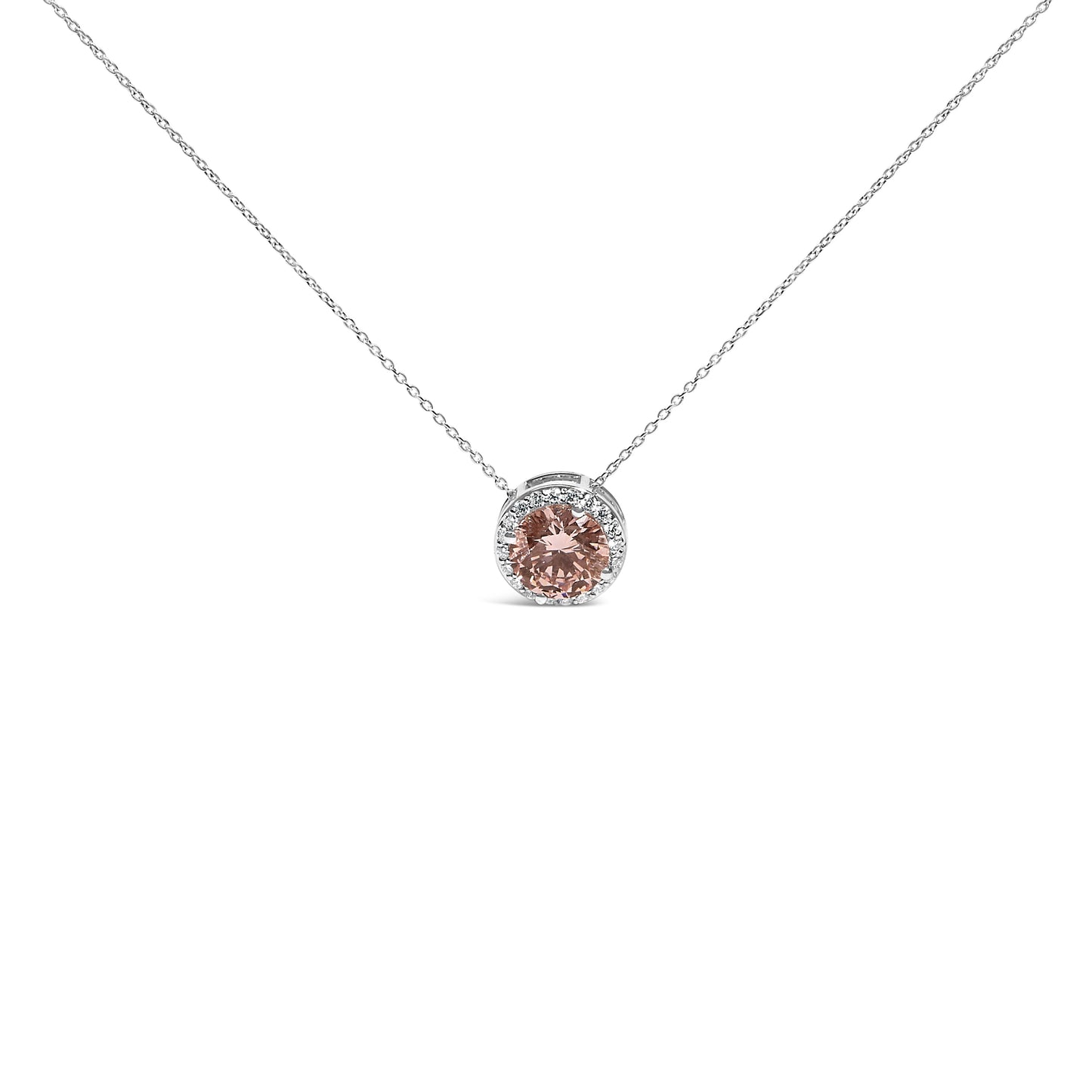 Collar con colgante de diamante rosa en halo de oro blanco de 14K - 17"