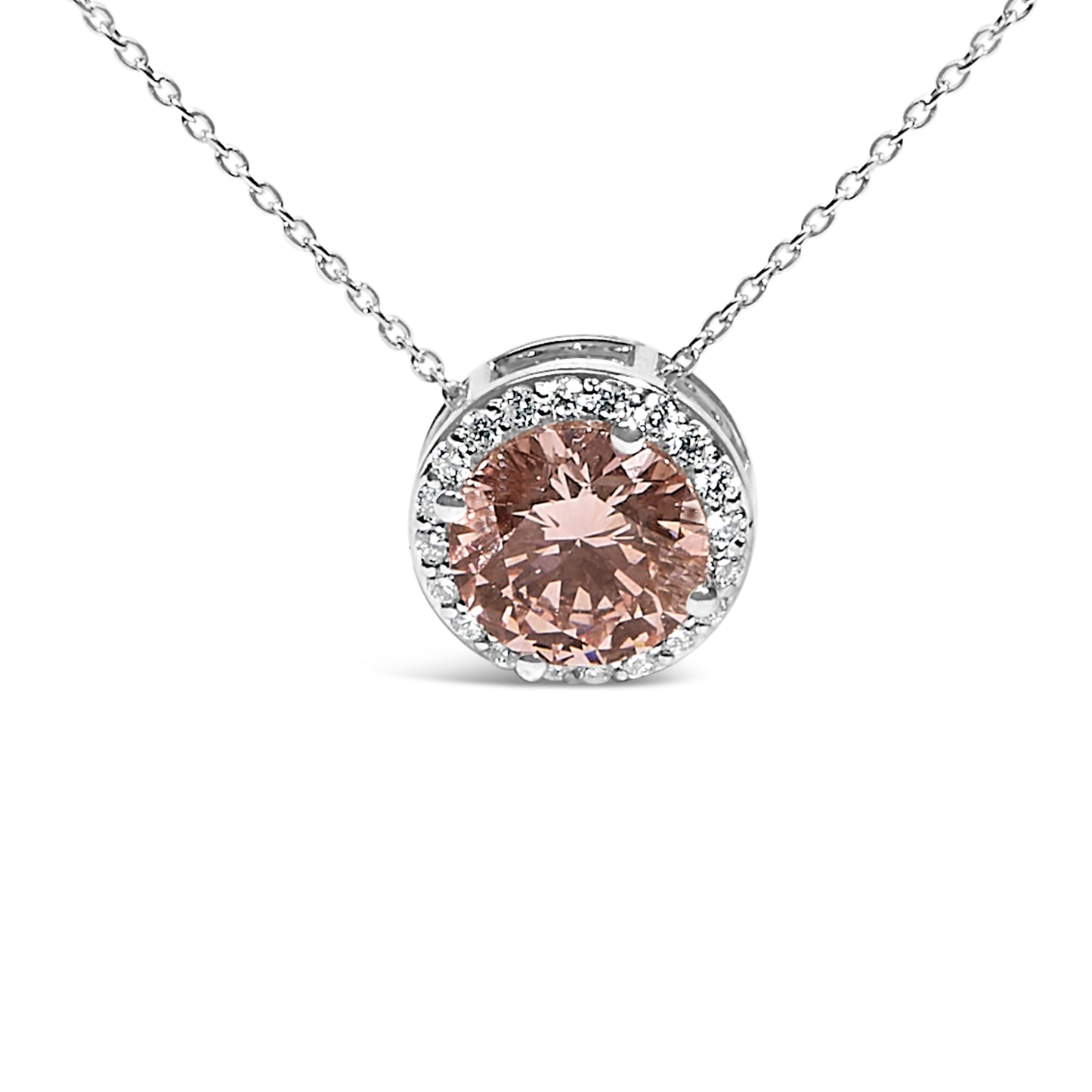 Collar con colgante de diamante rosa en halo de oro blanco de 14K - 17"