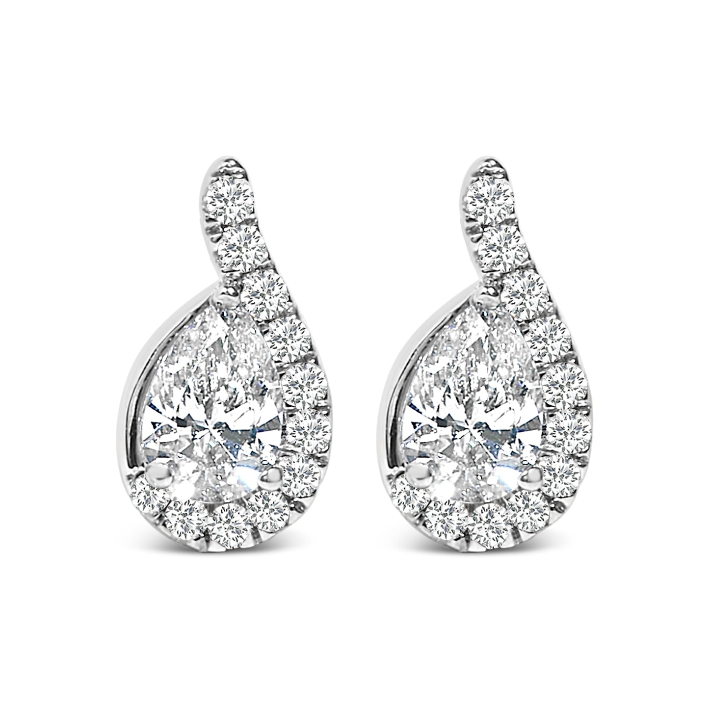 14K White Gold Lab Grown Diamond Tear Drop Halo Stud Earrings