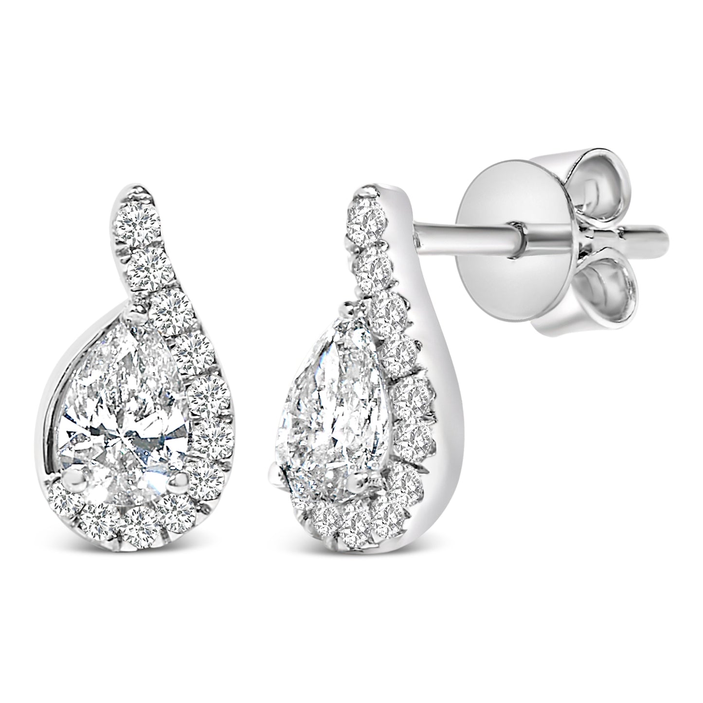 14K White Gold Lab Grown Diamond Tear Drop Halo Stud Earrings
