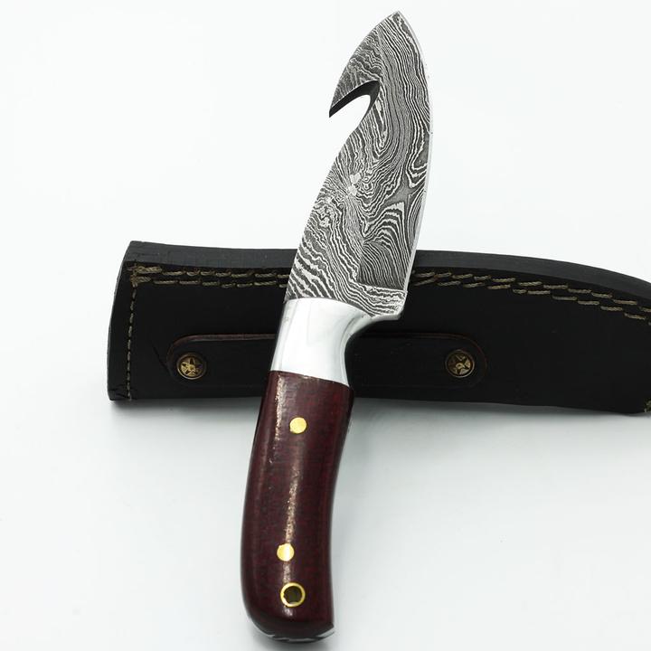Premium Handmade Damascus Steel Guthook Hunting Knife - Korvel