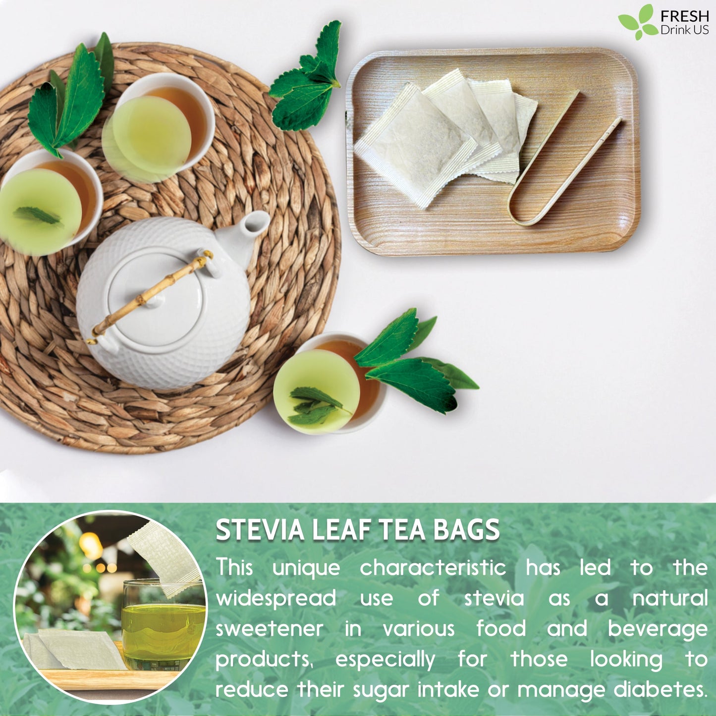 Stevia Leaf Tea Bags, 100% Natural & Pure Stevia leaves, Eco-Conscious Tea Bags, Stevia Herbal Tea. Stevia Leaf Tea. No Sugar, No Caffeine, No Gluten, Vegan - Korvel
