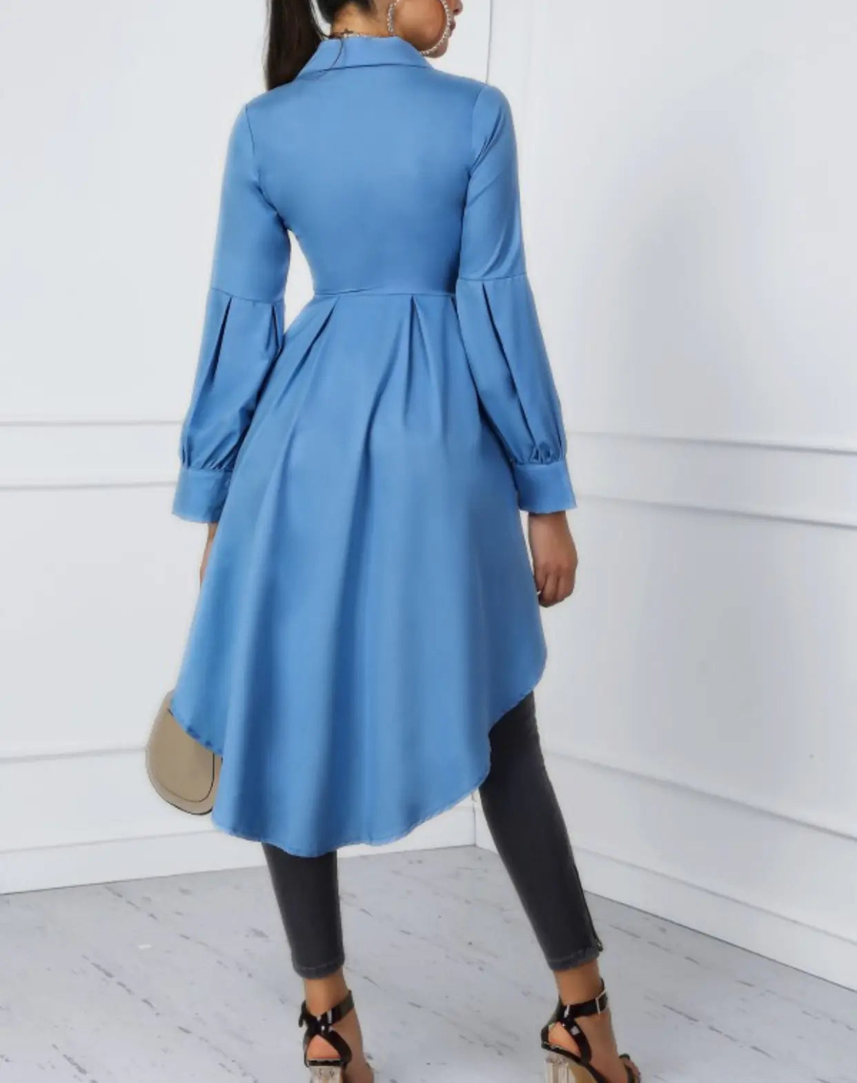 Solid Color Lantern Sleeve Tail Dress
