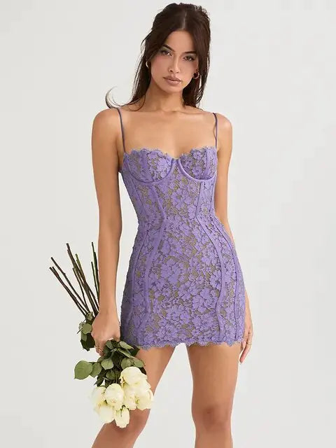 Elegant Mini Purple Dress with Green Accents