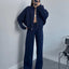 Conjunto de Suéter y Pantalones de Color Sólido con Cremallera BASIC para Mujeres