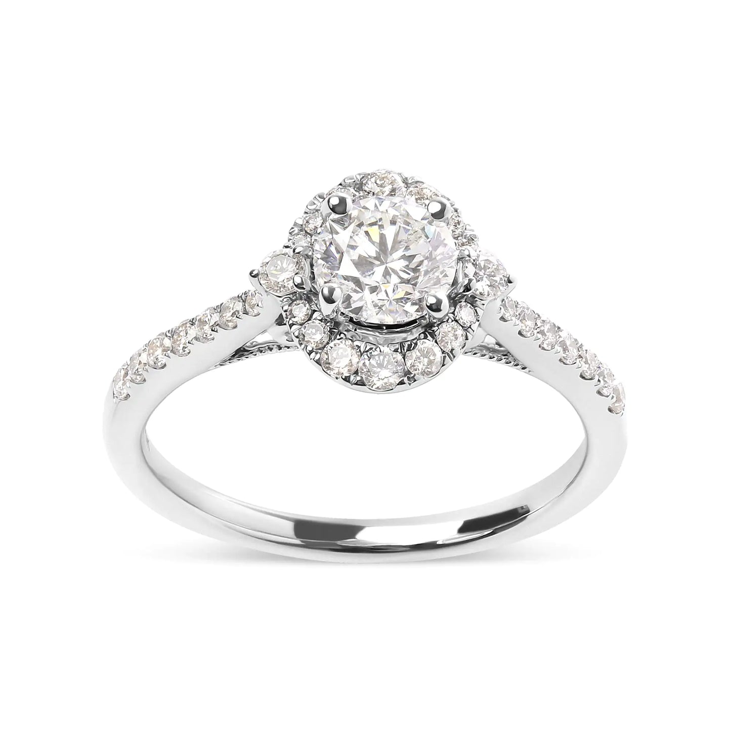 Anillo de Compromiso con Halo de Diamantes en Oro Blanco de 14k Certificado por GIA