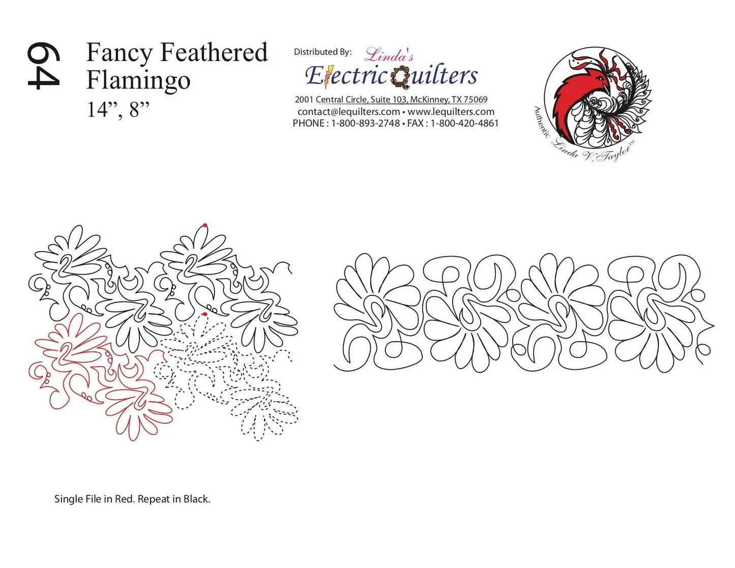 Fancy Feathered Flamingo Pantograph by Linda V. Taylor