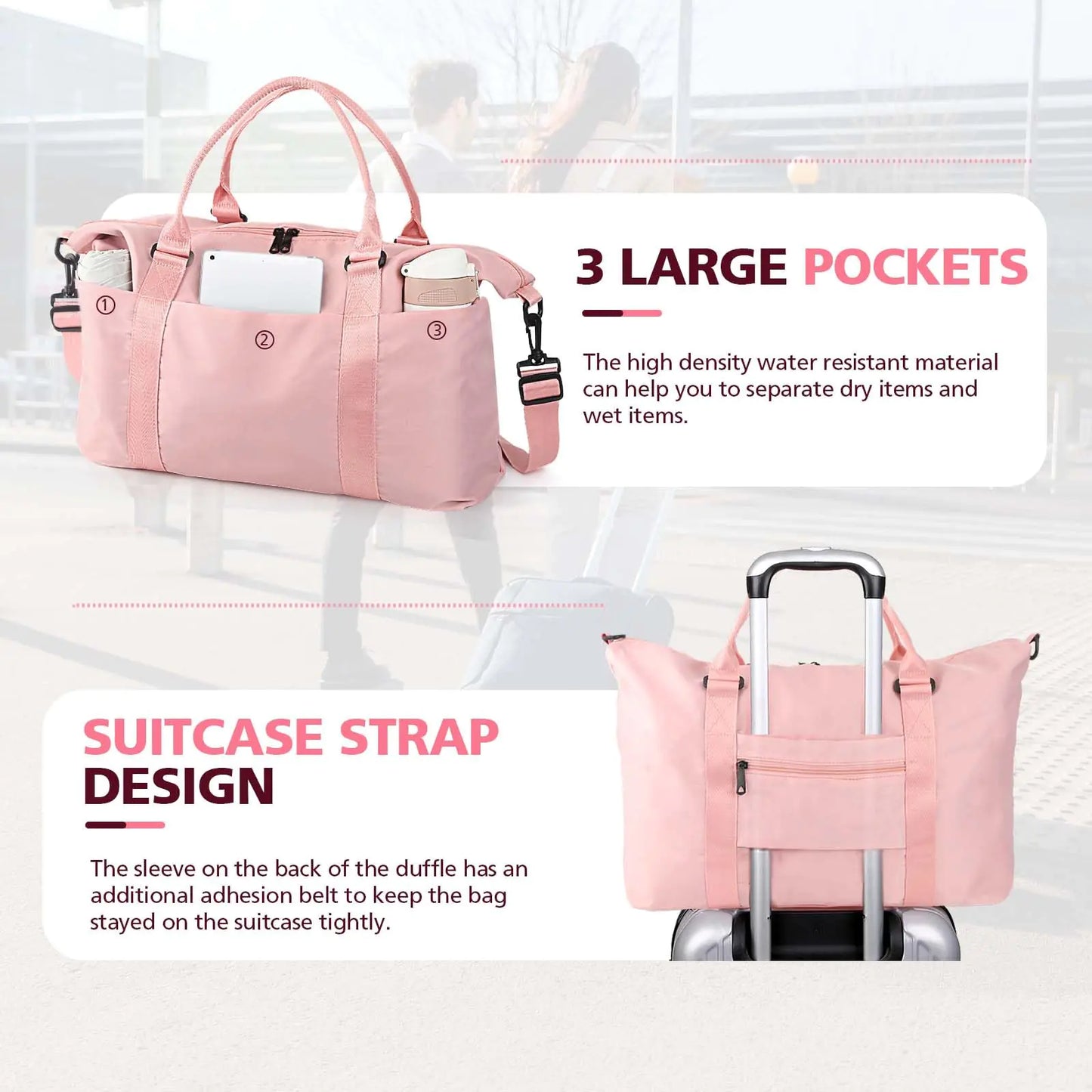 Premium Waterproof Travel Duffle Bag - Coral Pink