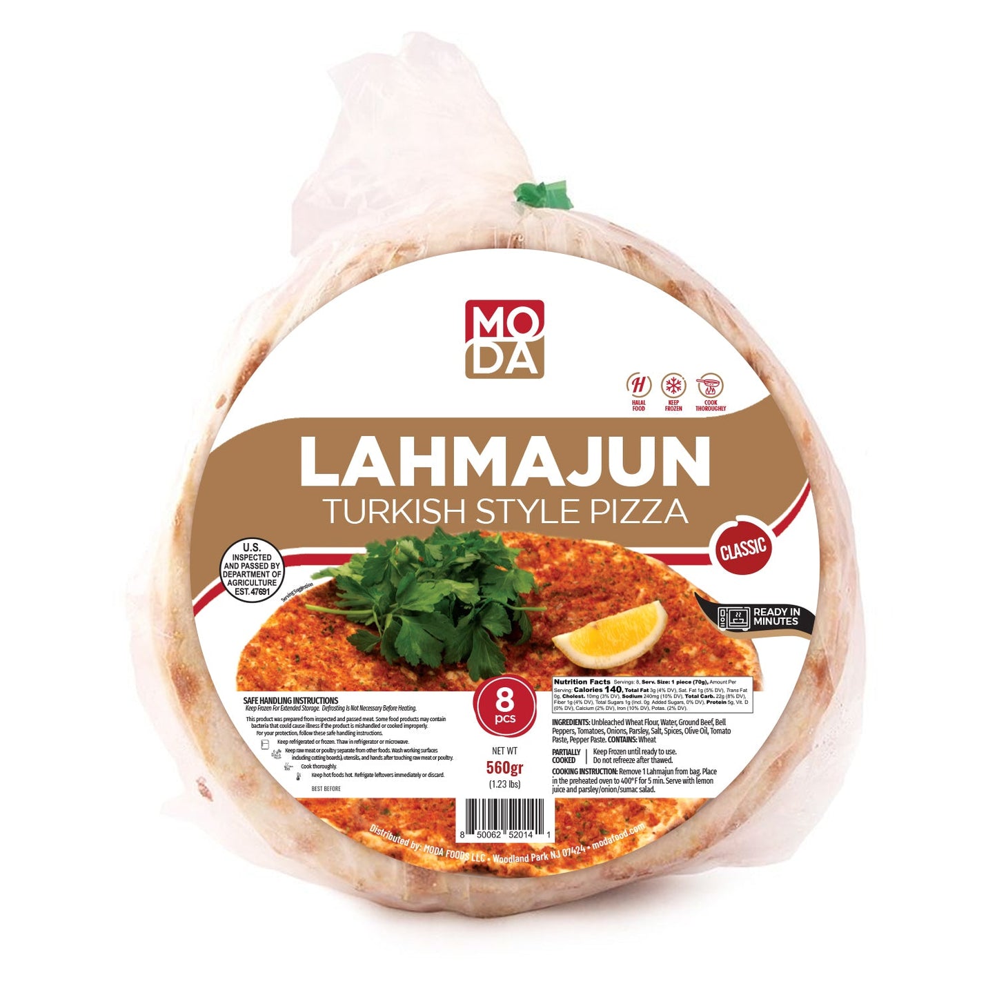 Moda Lahmajun – Pan plano turco suave con carne especiada, 8 piezas, 560 g (19,8 oz)