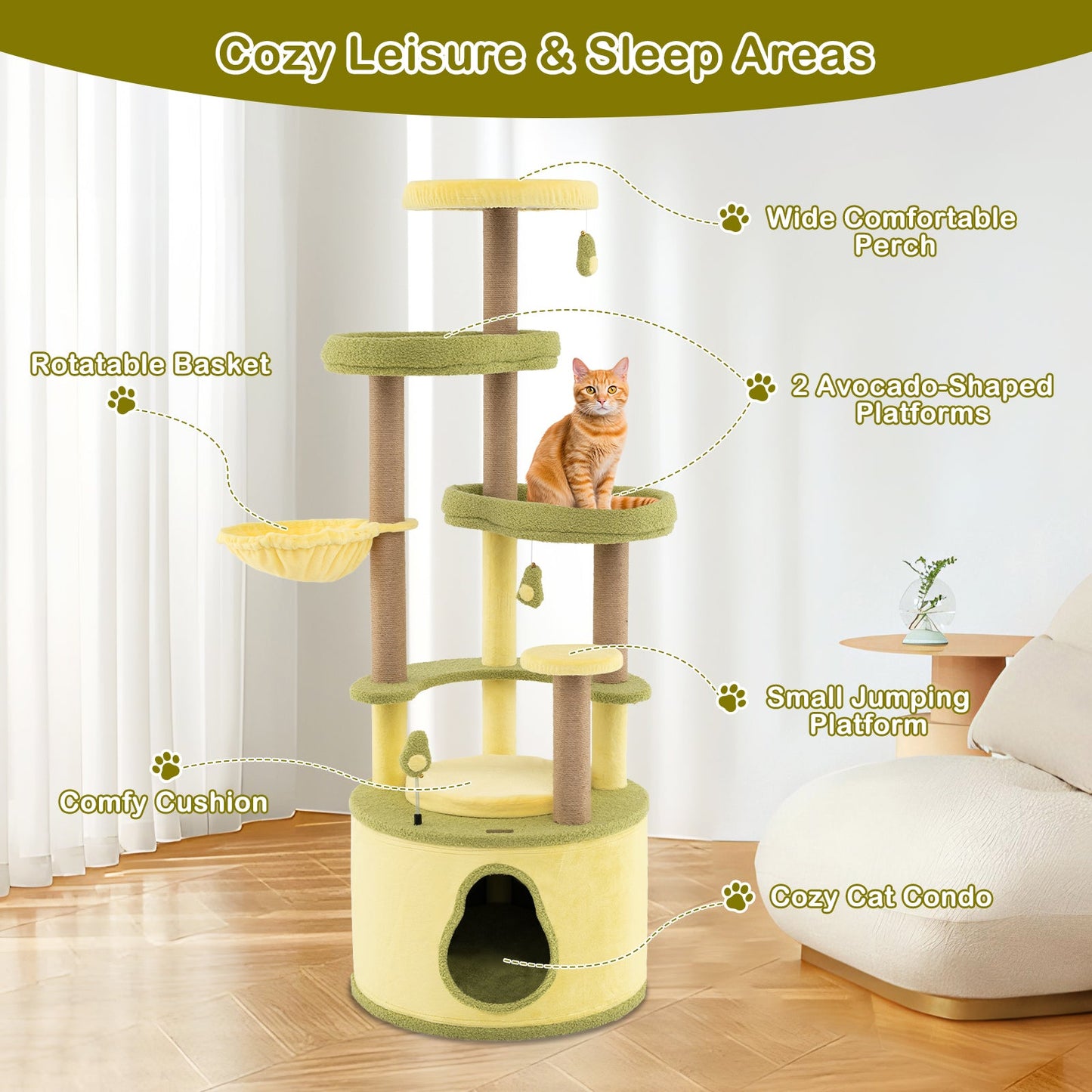 Arbre à chat Avocat Grand - Tour multi-niveaux avec condo