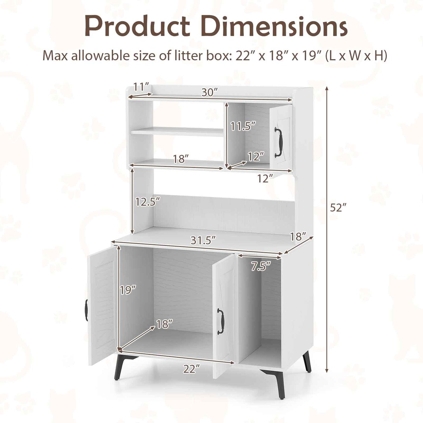 Gran caja de arena para gatos grande con almacenamiento de exhibición - Blanco