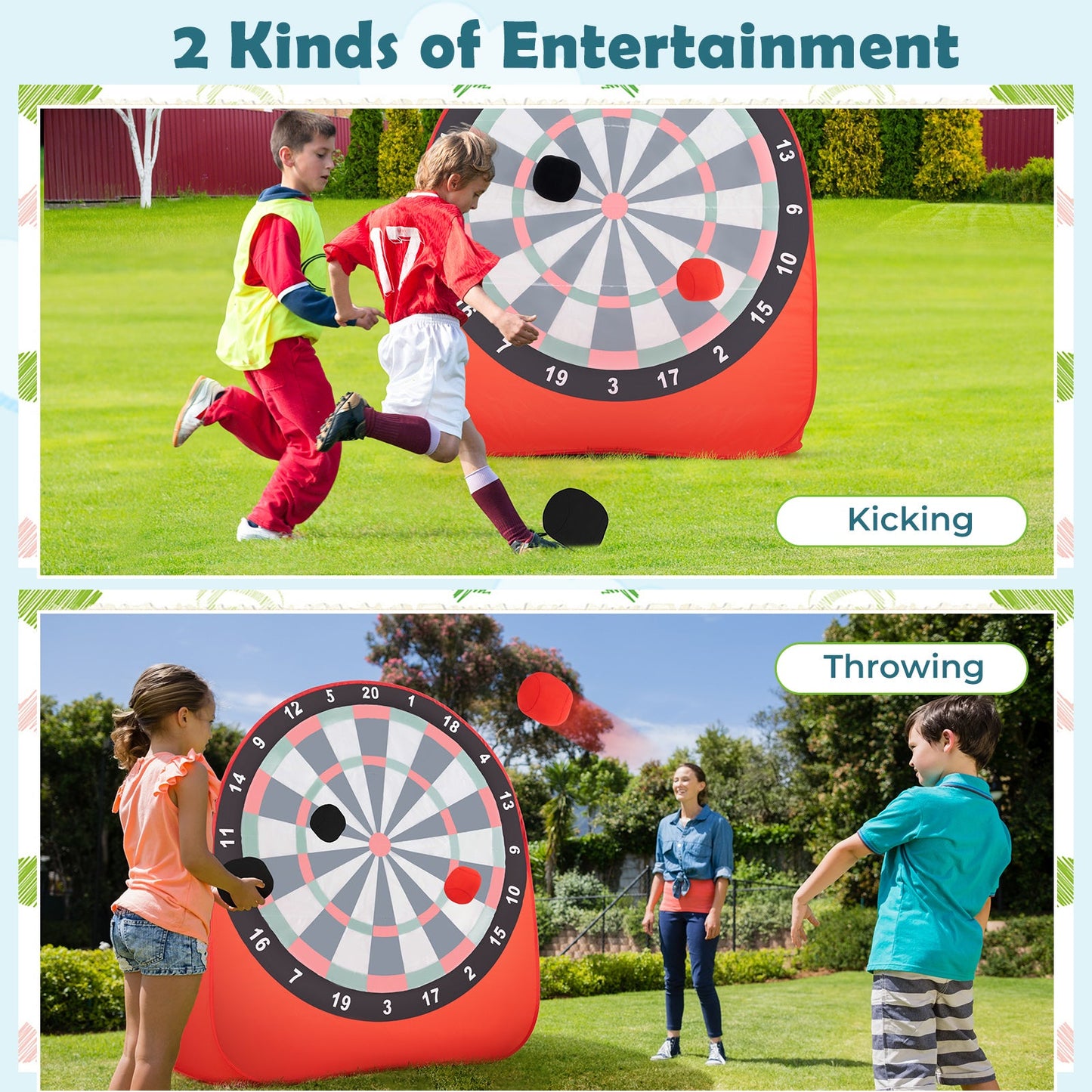 Tablero de Dardos Grande para Niños con 4 Pelotas de Patada - Rojo