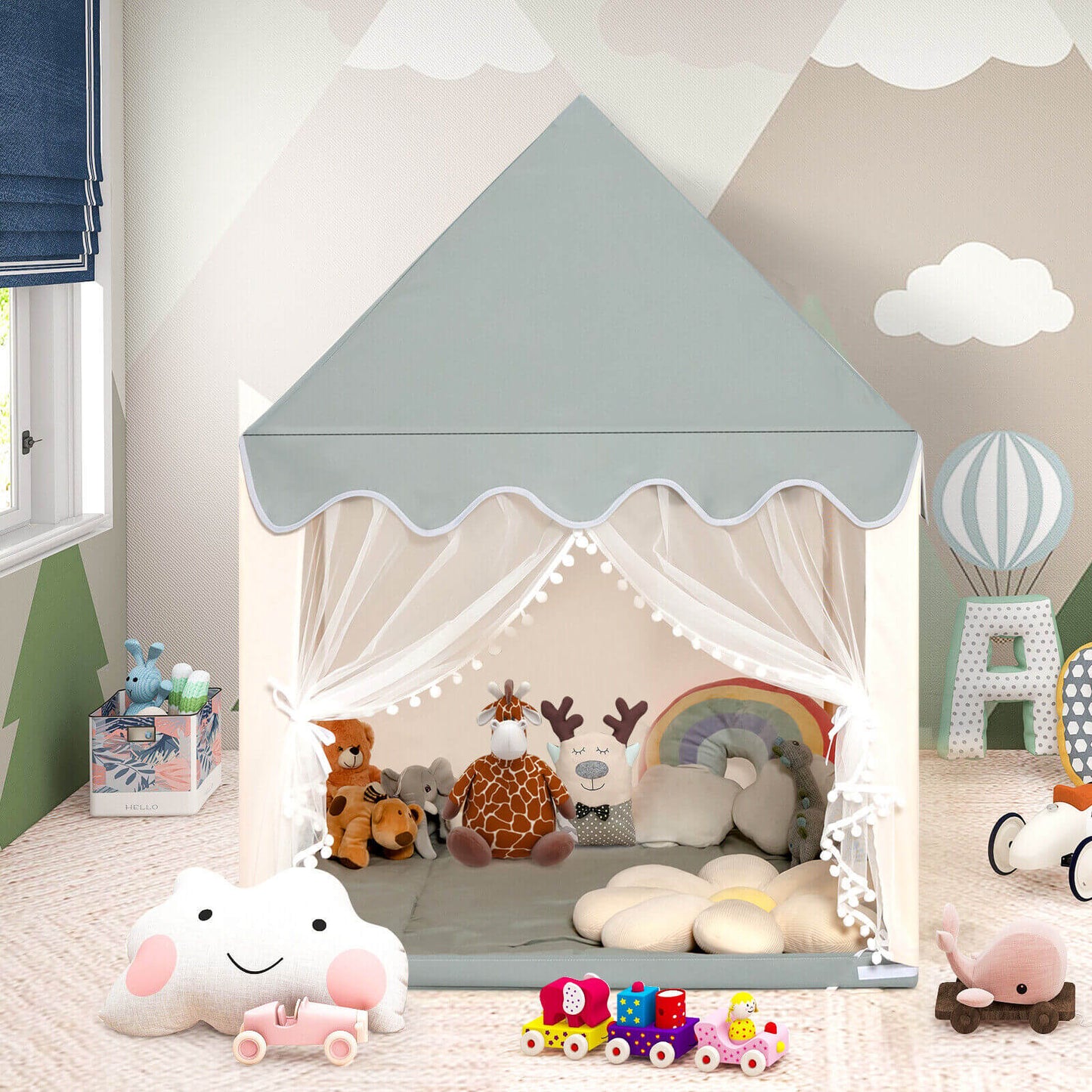 Kids Large Play Castle Fairy Tent with Mat - Beige