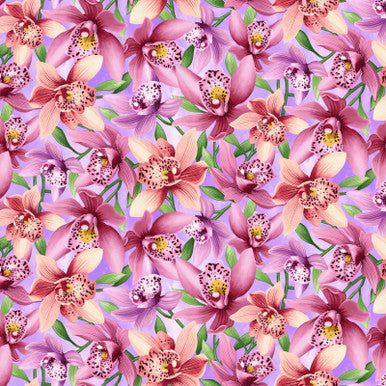 Tissu en coton Lavande Orchids Blissful Blooms - 43"/44" par yard