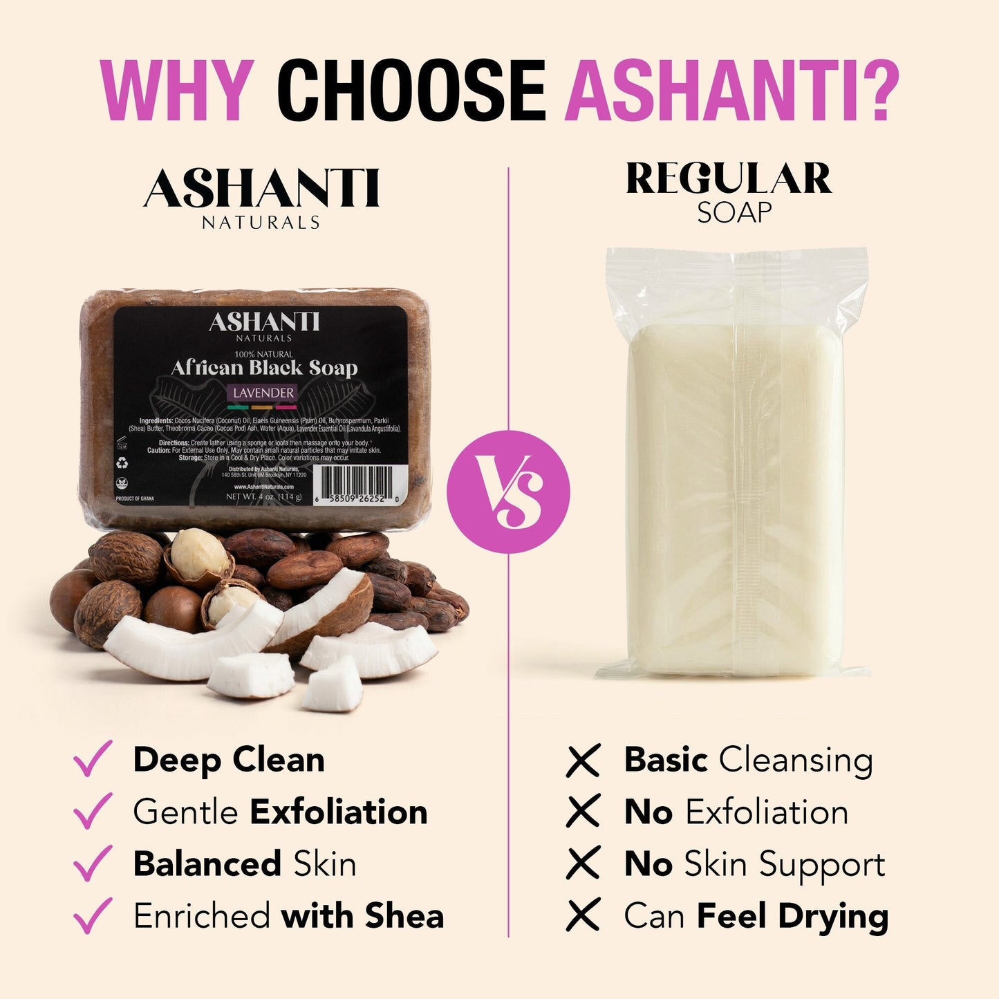 Ashanti Naturals Jabón Negro Africano 100% - Lavanda
