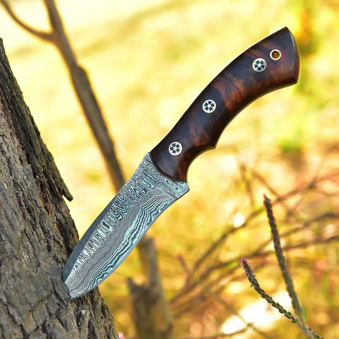 KBS Knives - 'Wilderness Warrior' Premium Custom Damascus Steel Hunting Knife with Elegant Rosewood Handle - Korvel