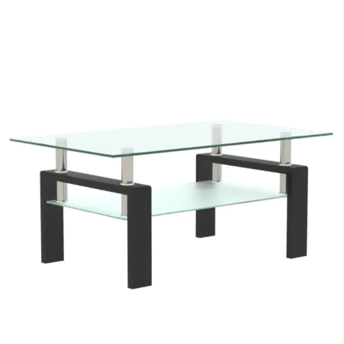 Mesa de café rectangular moderna de vidrio negro para sala de estar