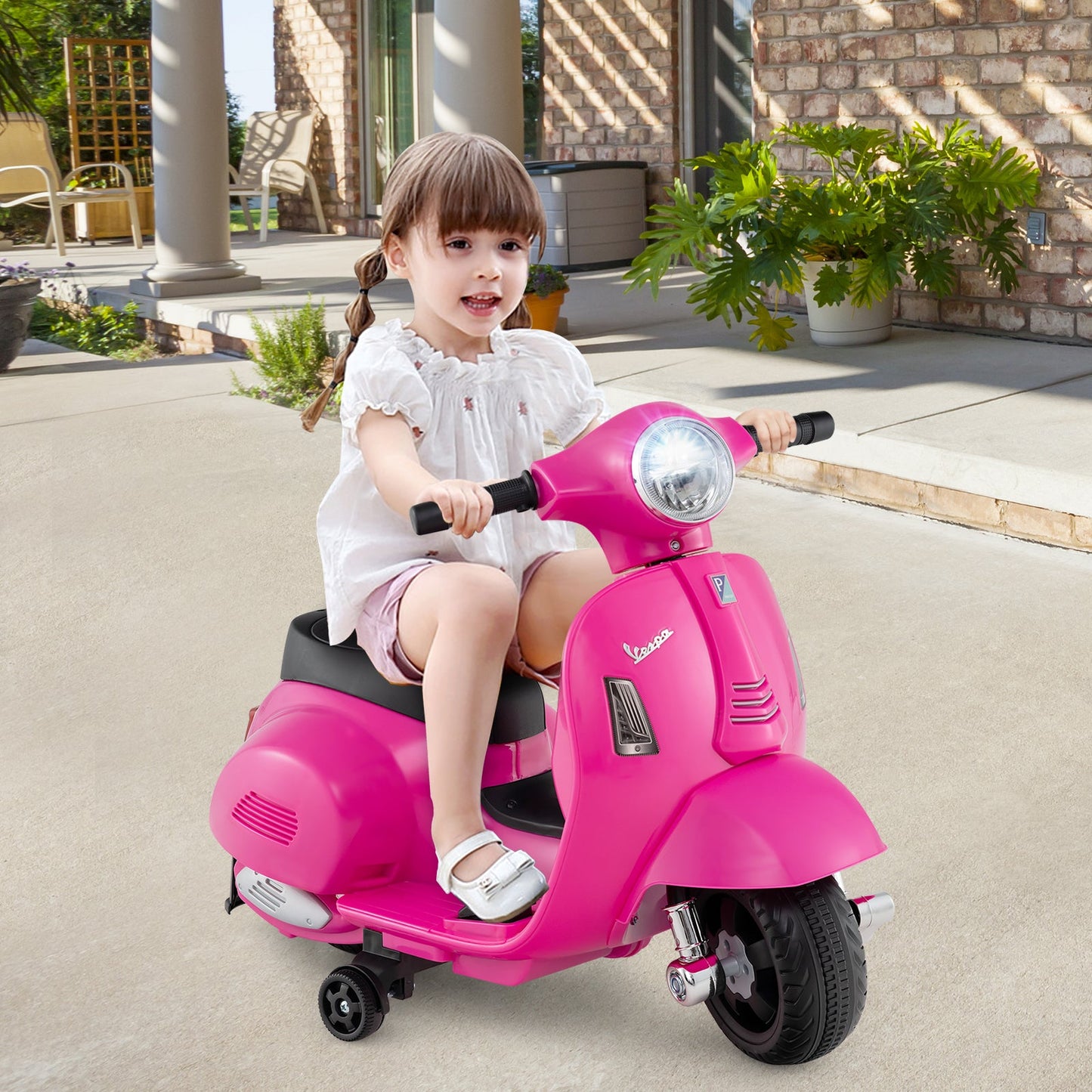 Licensed Pink Vespa Kids Ride-On Motorcycle with LED Lights