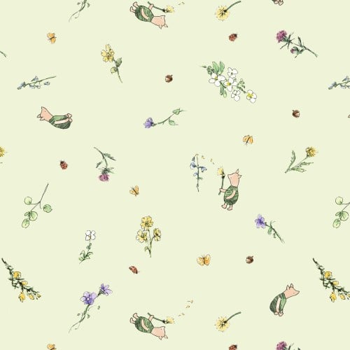 Tissu en coton classique Winnie Piglets vert clair - 43"/44" par yard