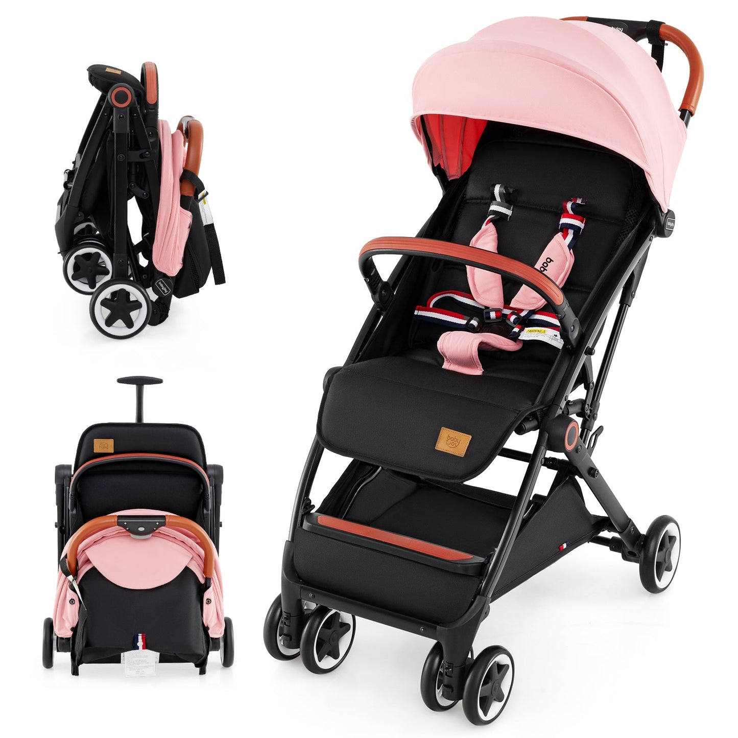 Carrito de bebé ligero con marco de aluminio - Rosa