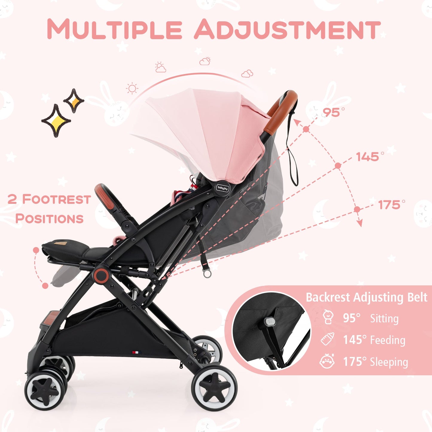 Carrito de bebé ligero con marco de aluminio - Rosa
