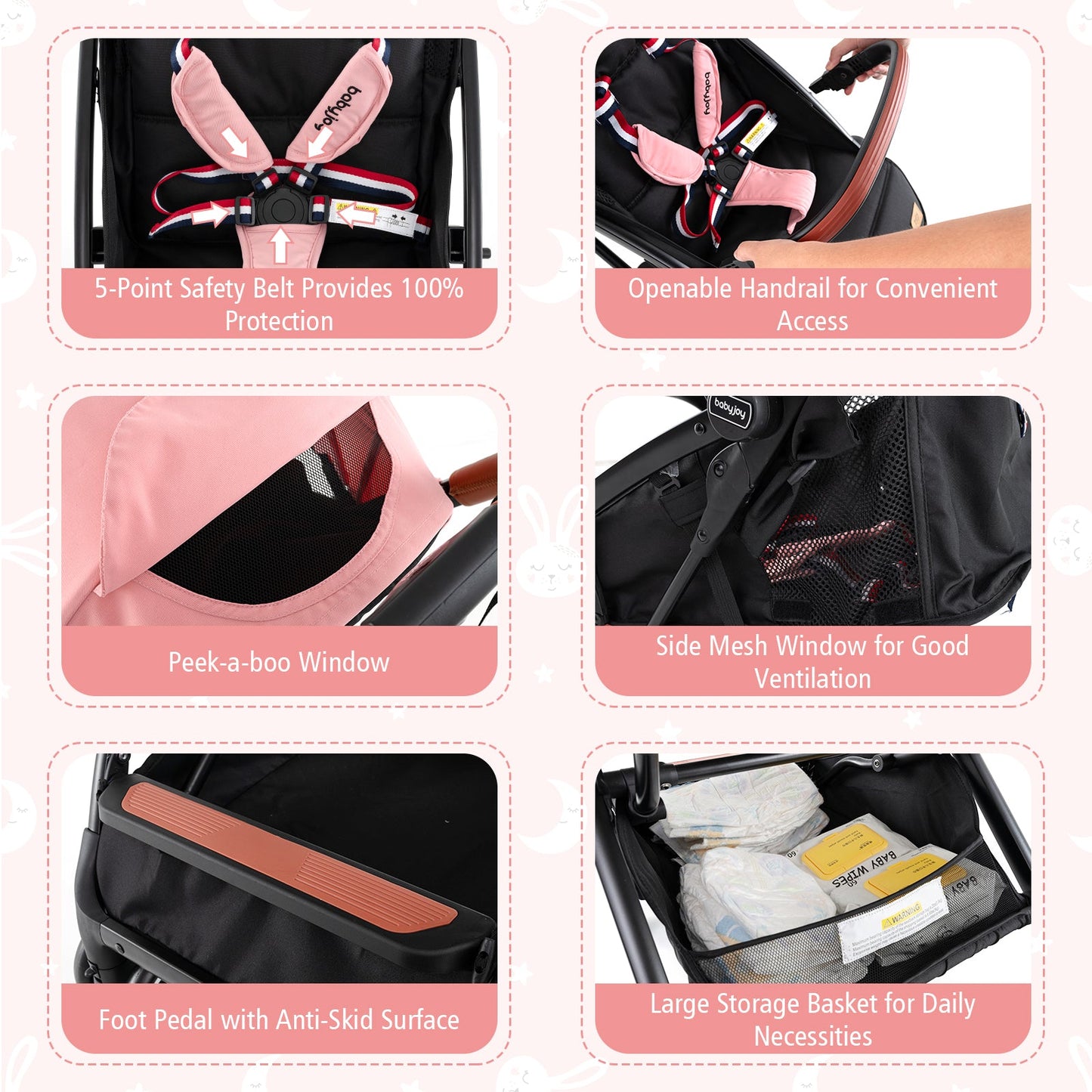 Carrito de bebé ligero con marco de aluminio - Rosa