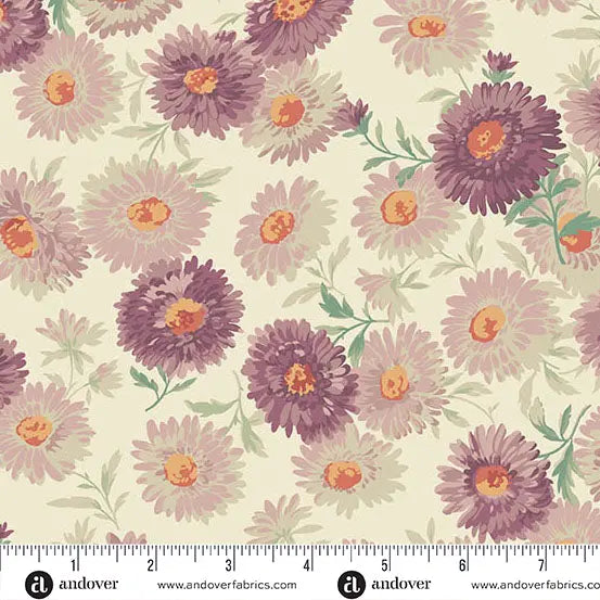 Lilac Chrysanthemum Cotton Wideback Fabric by Laundry Basket Quilts
