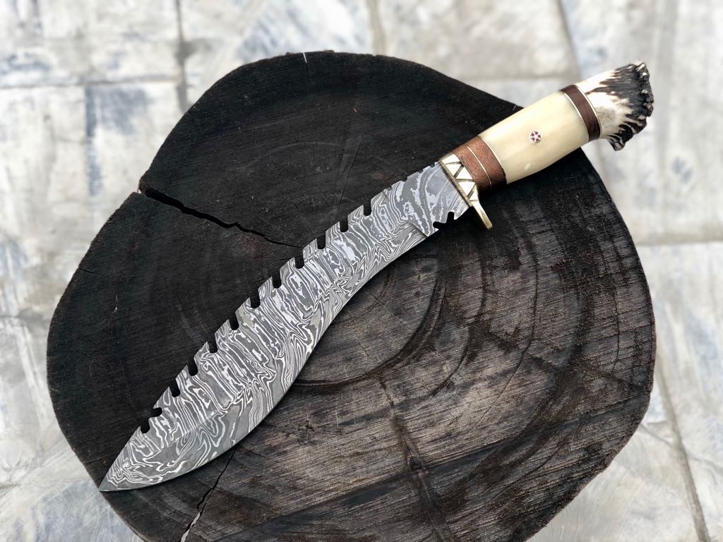 Exclusive Kukri Knife – Handcrafted Damascus with Bone Handle - Korvel