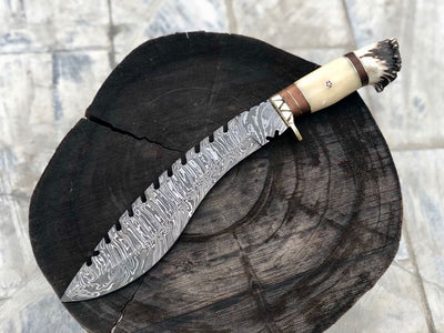 Exclusive Kukri Knife – Handcrafted Damascus with Bone Handle - Korvel