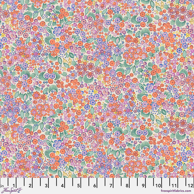 Little Meadow Coral Flourish and Bloom Cotton Fabric - 44"/45" Per Yard