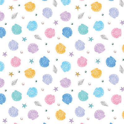 Tissu en coton blanc Little Shells - 44"/45" par yard