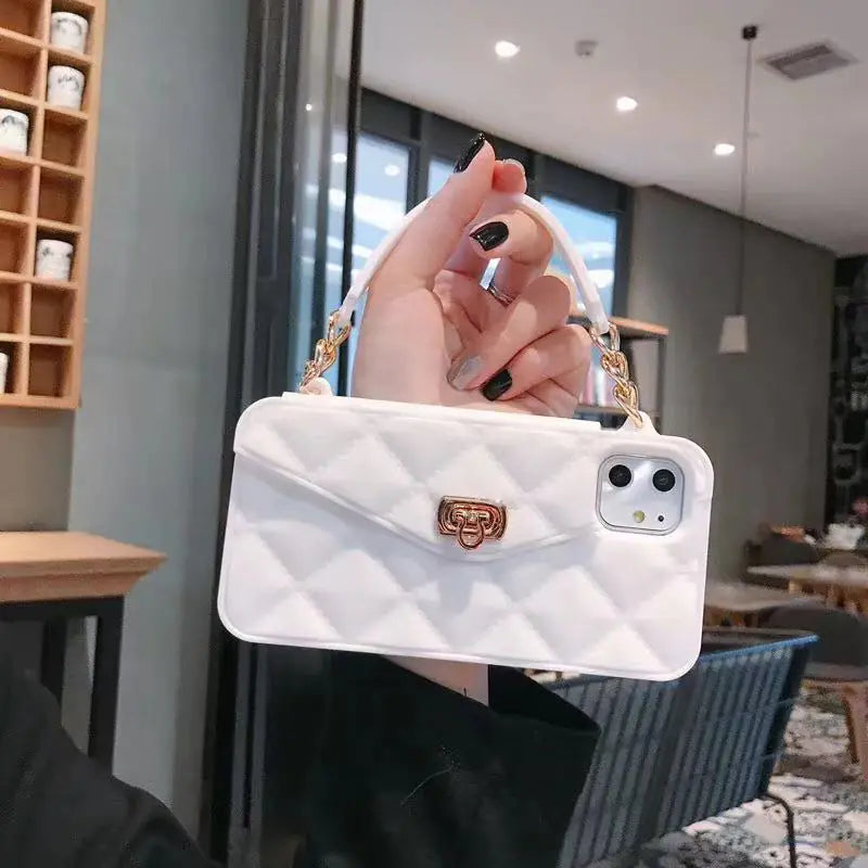 Coque de téléphone de luxe pour femmes avec lanière en chaîne