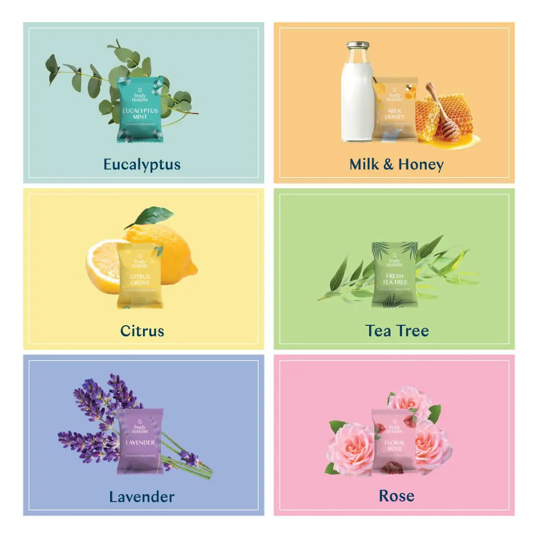 Ensemble de 6 pastilles de douche aromathérapeutiques Body Restore - Coffret de relaxation