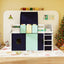 Twin Size Loft Bed Playhouse Frame with Tower Tent & Storage - Navy