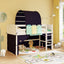 Twin Size Loft Bed Playhouse Frame with Tower Tent & Storage - Navy