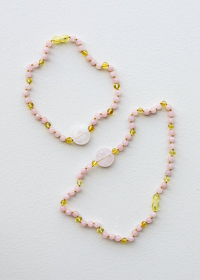 Collar de Cuarzo Rosa y Ámbar del Mar Báltico con Miel