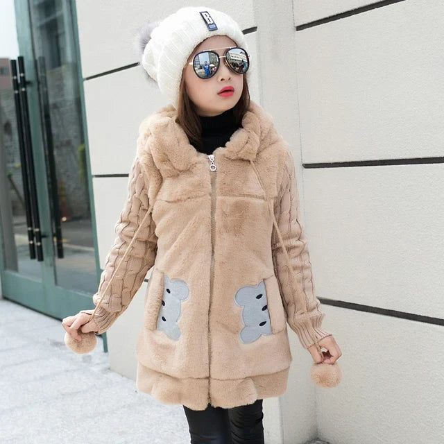 Manteau en Fausse Fourrure Polaire Ourson pour Filles