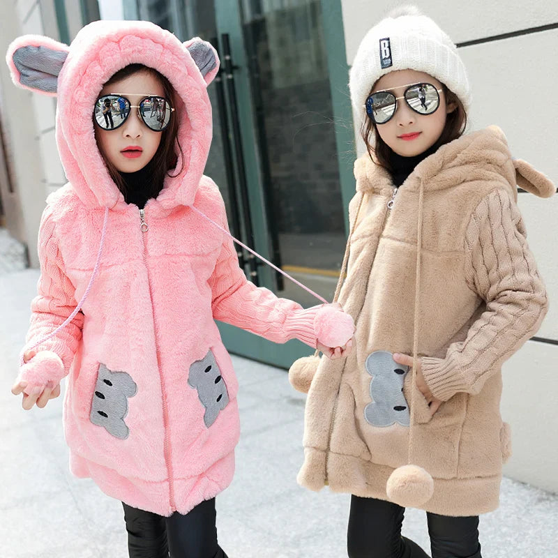 Manteau en Fausse Fourrure Polaire Ourson pour Filles